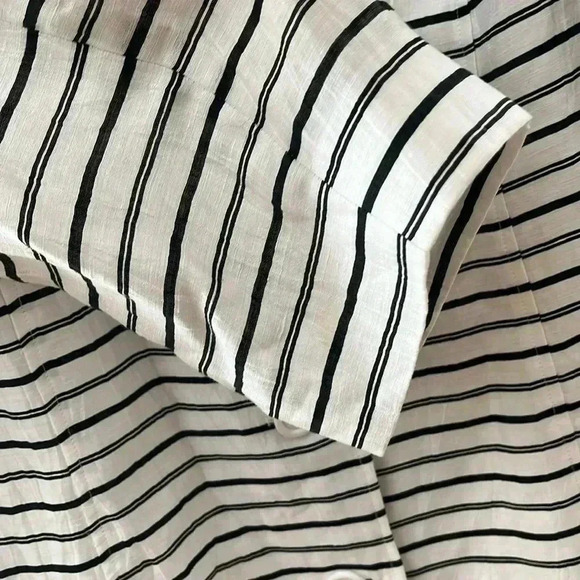 [14W]Louben 85% Linen Blend Black White Striped Button Down  3/4 Arm Blazer - Picture 3 of 5